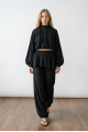 KADIN SİYAH SATEN PEPLUM ŞALVAR PANTOLON KROP BALON BLUZ PREMİUM TAKIM YY101419