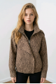 KADIN KAHVERENGİ LEOPAR DESENLİ ASTARLI BİKER GABARDİN MONT YY101422