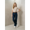 KADIN KOYU MAVİ LİKRALI BOL PAÇA CAMEL KEMERLİ KOT PANTOLON JEAN YY101425