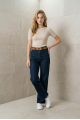 KADIN KOYU MAVİ LİKRALI BOL PAÇA CAMEL KEMERLİ KOT PANTOLON JEAN YY101425