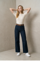 KADIN KOYU MAVİ LİKRALI BOL PAÇA CAMEL KEMERLİ KOT PANTOLON JEAN YY101425