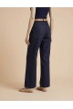 KADIN KOYU MAVİ LİKRALI BOL PAÇA CAMEL KEMERLİ KOT PANTOLON JEAN YY101425