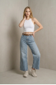 KADIN AÇIK MAVİ TİNTLİ BOL PAÇA BİLEK BOY KEMERLİ JEAN KOT PANTOLON YY101426