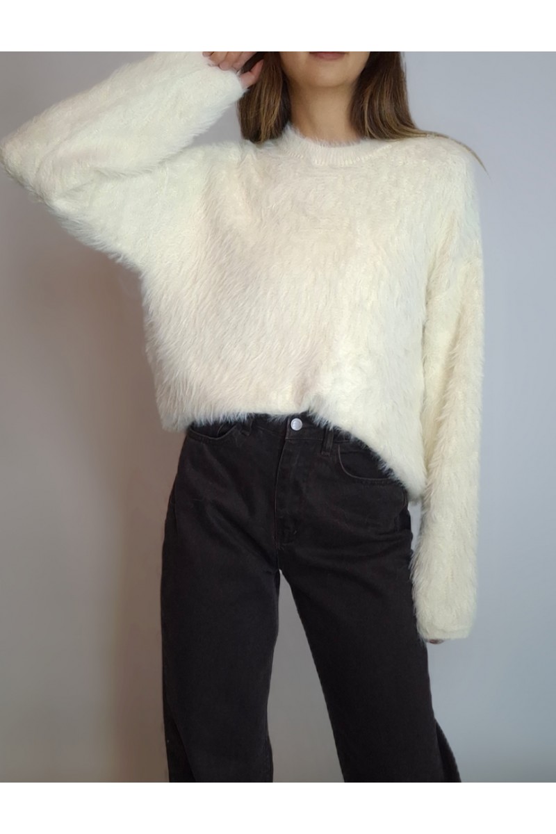 KADIN EKRU YUMUŞAK DOKULU SAKALLI TRİKO KAZAK YY101288