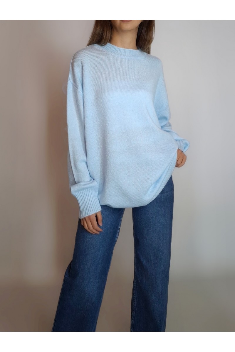 KADIN MAVİ OVERSIZE SIFIR YAKA BASIC BOL KAZAK YY101289