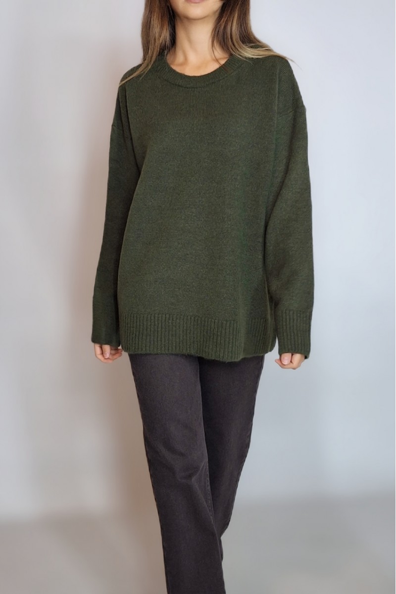 KADIN YEŞİL OVERSIZE SIFIR YAKA BASIC BOL KAZAK YY101289