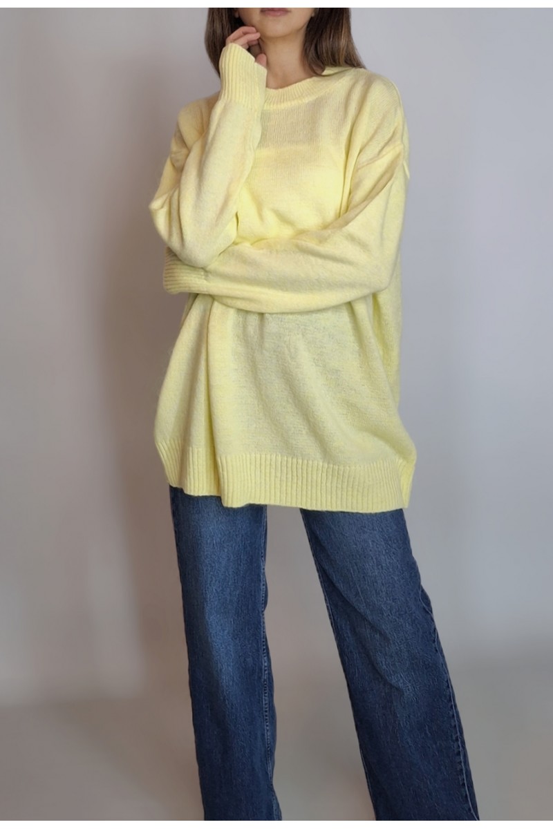 KADIN SARI OVERSIZE SIFIR YAKA BASIC BOL KAZAK YY101289