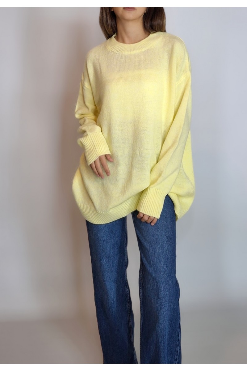 KADIN SARI OVERSIZE SIFIR YAKA BASIC BOL KAZAK YY101289