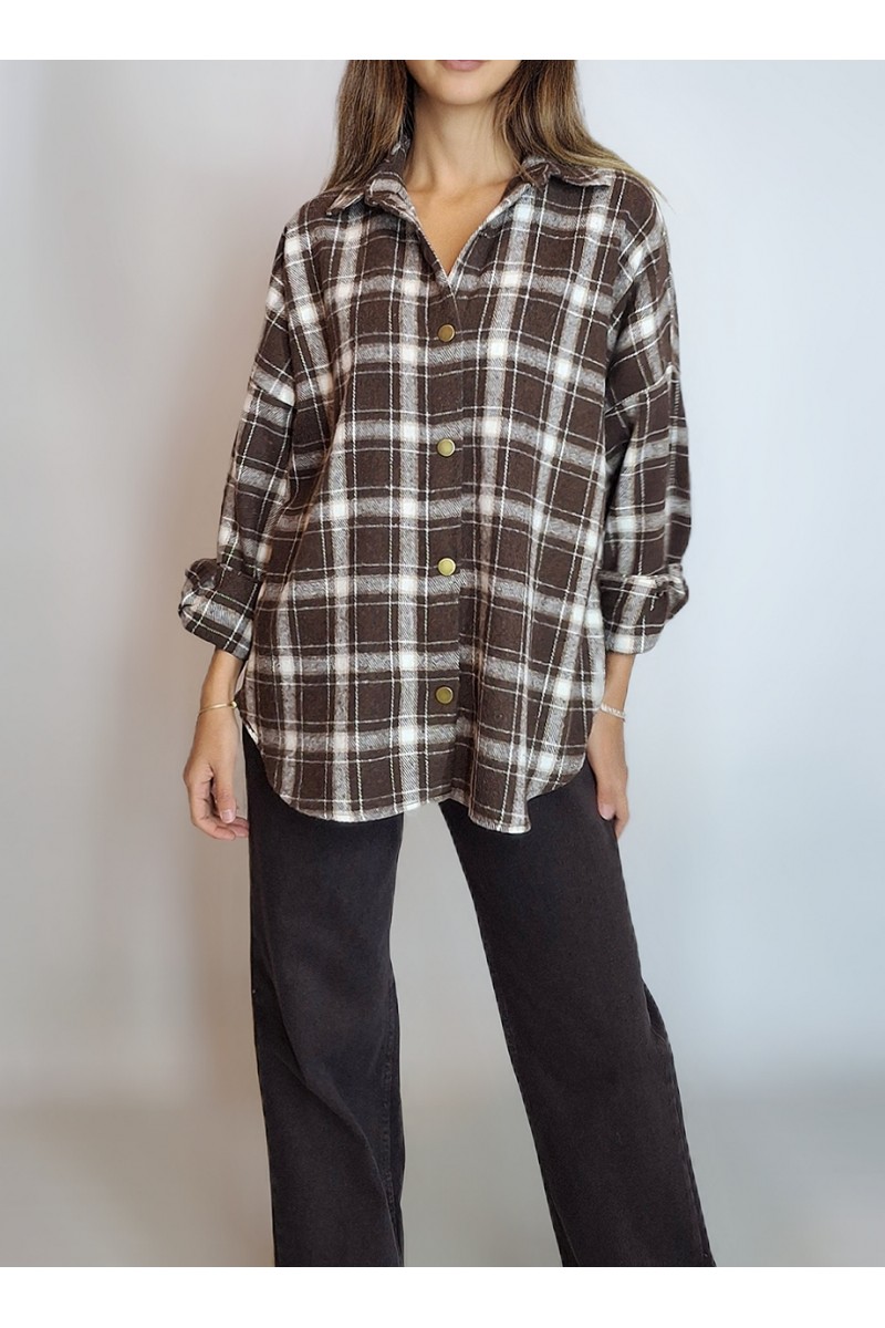 KADIN ACI KAHVE EKOSELİ PAMUK ÇITÇIT KAPAMALI ODUNCU GÖMLEK YY101293