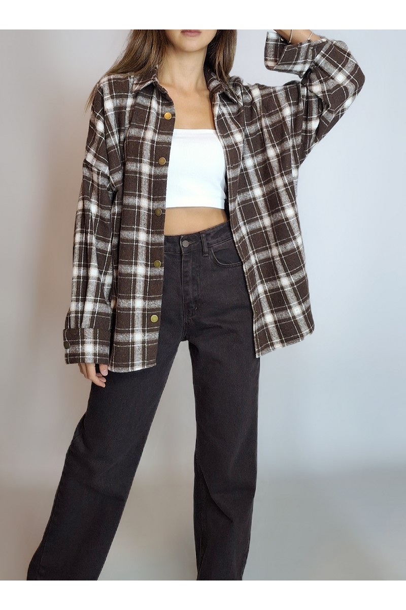 KADIN ACI KAHVE EKOSELİ PAMUK ÇITÇIT KAPAMALI ODUNCU GÖMLEK YY101293