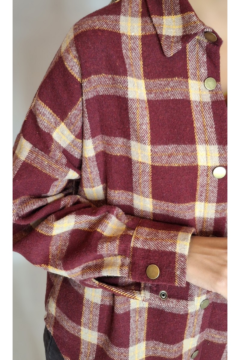 KADIN BORDO EKOSELİ PAMUK ÇITÇIT KAPAMALI ODUNCU GÖMLEK YY101293