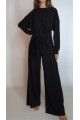 Kadın Siyah Belden Bağcık Detaylı Dalgıç Penye Pantolonlu Modal Takım YY101295