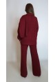 Kadın Bordo Saç Örgü Desenli Kazak Pantolon Atkı Üçlü Triko Takım YY101300