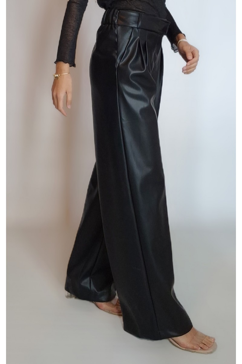 Kadın Siyah Suni Deri Palazzo Pantolon YY101302
