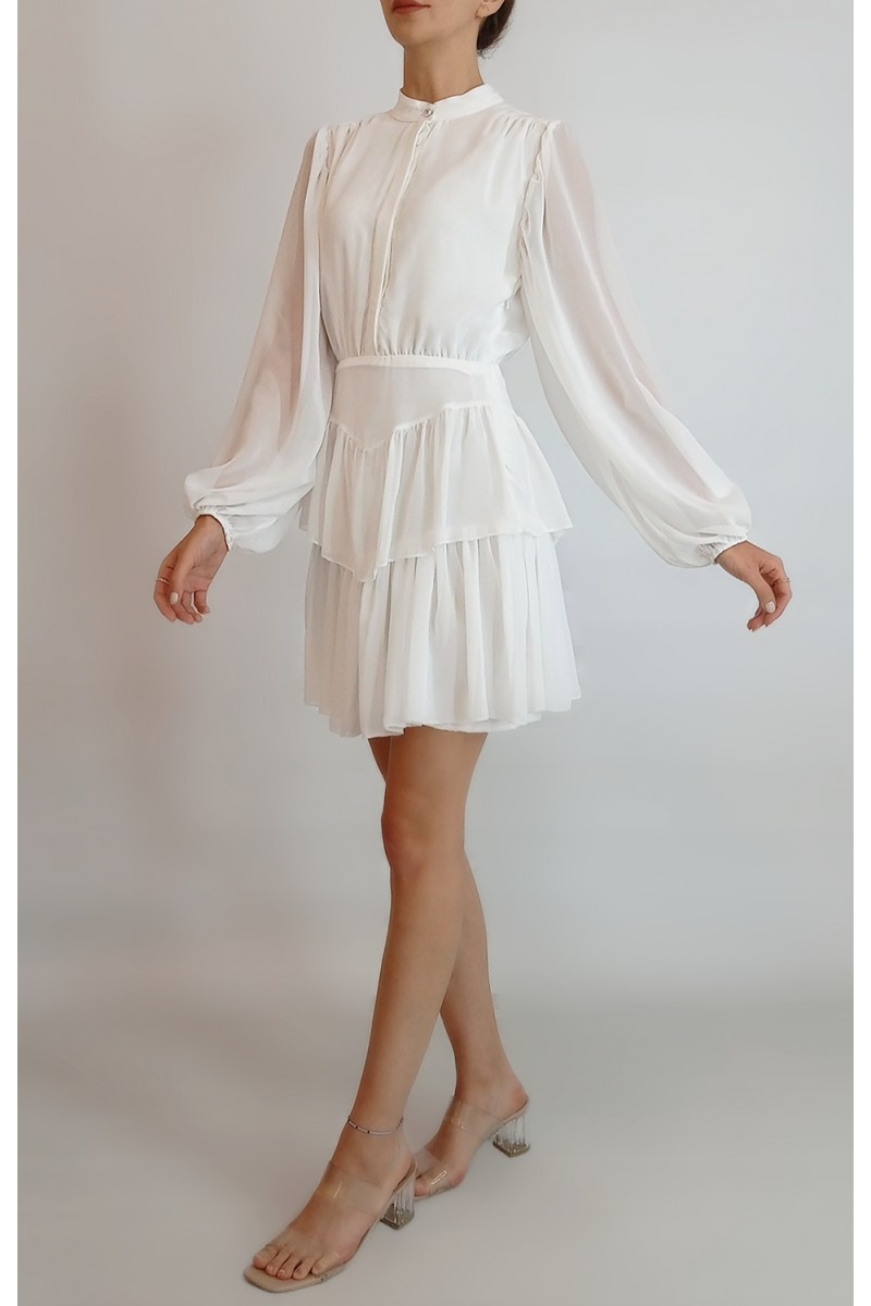 KADIN BEYAZ ŞİFON MİNİ MEZUNİYET NİKAH ELBİSESİ YY101114