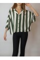KADIN HAKİ EKRU BLOK ÇİZGİLİ OVERSIZE VİSKON GÖMLEK YY101149