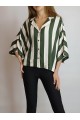 KADIN HAKİ EKRU BLOK ÇİZGİLİ OVERSIZE VİSKON GÖMLEK YY101149