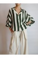 KADIN HAKİ EKRU BLOK ÇİZGİLİ OVERSIZE VİSKON GÖMLEK YY101149