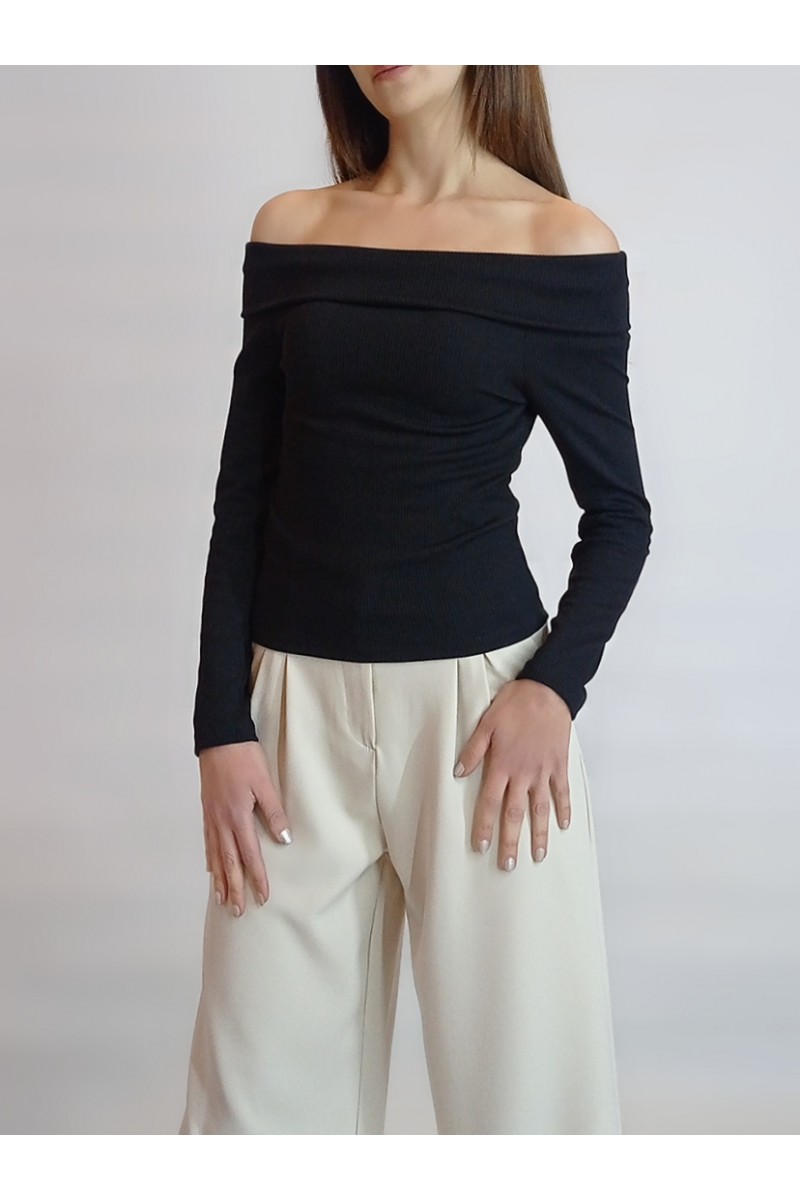 Kadın Siyah Madonna Carmen Yaka Kaşkorse Kumaş Bluz YY101094