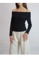 Kadın Siyah Madonna Carmen Yaka Kaşkorse Kumaş Bluz YY101094