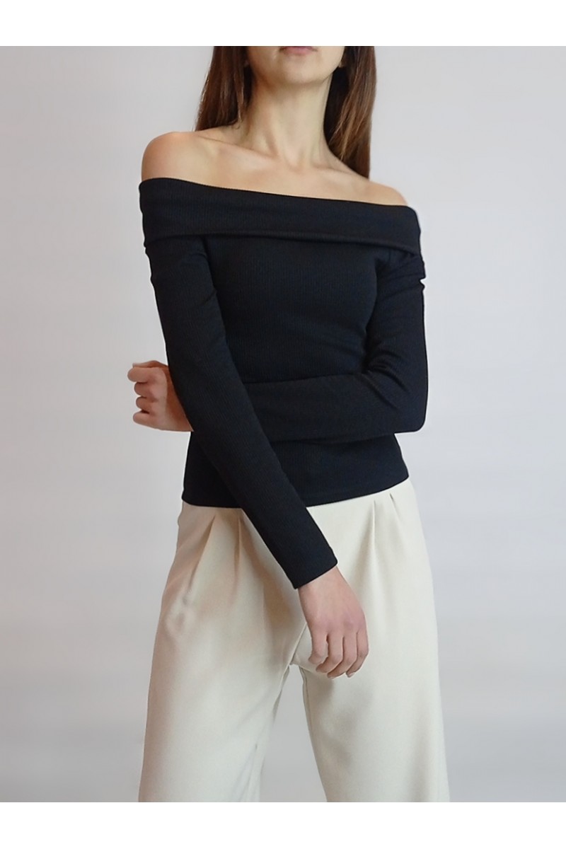 Kadın Siyah Madonna Carmen Yaka Kaşkorse Kumaş Bluz YY101094