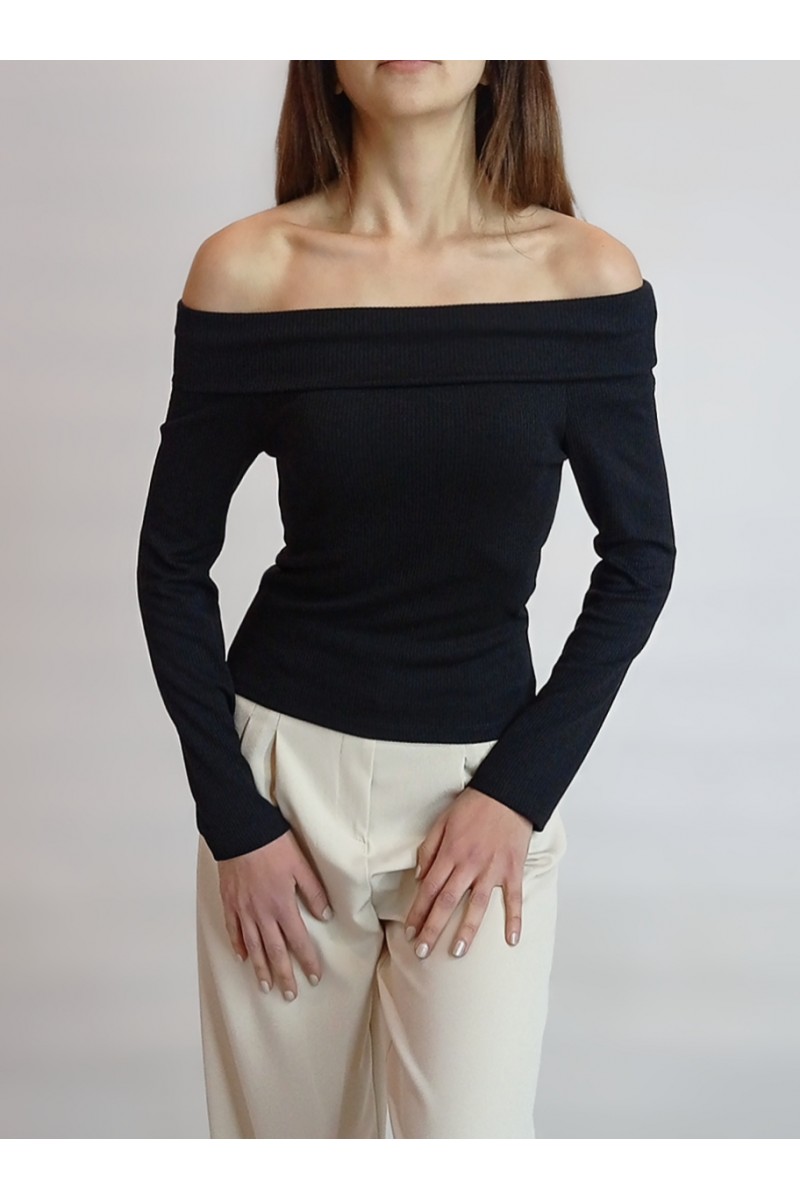 Kadın Siyah Madonna Carmen Yaka Kaşkorse Kumaş Bluz YY101094