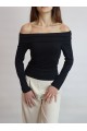 Kadın Siyah Madonna Carmen Yaka Kaşkorse Kumaş Bluz YY101094