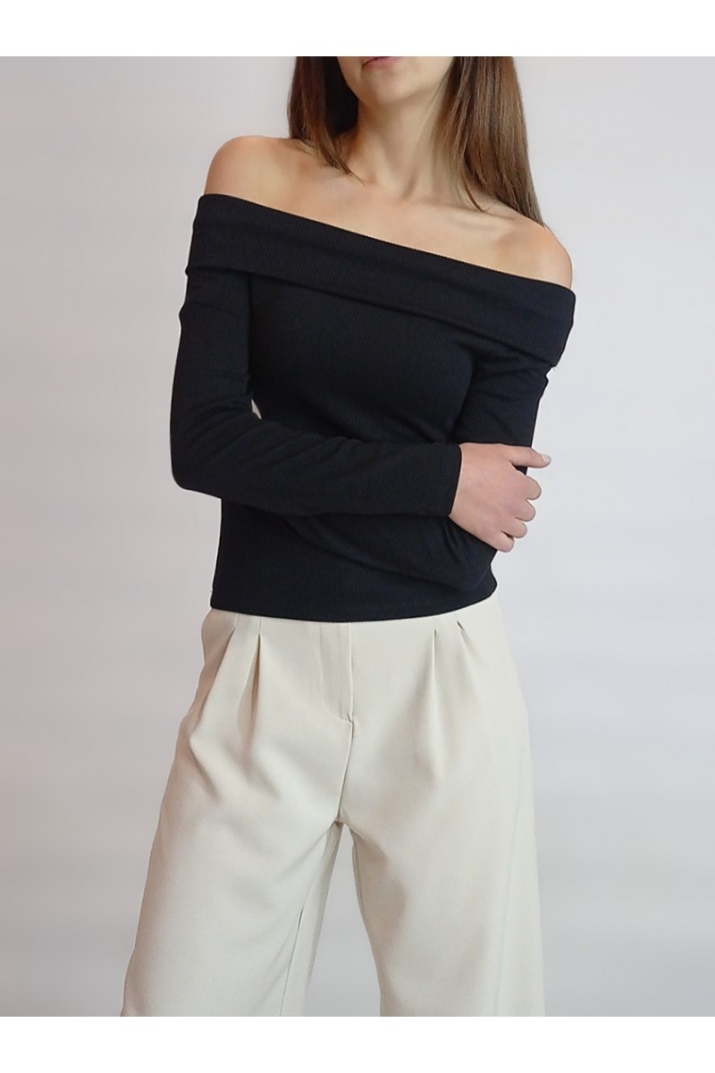 Kadın Siyah Madonna Carmen Yaka Kaşkorse Kumaş Bluz YY101094