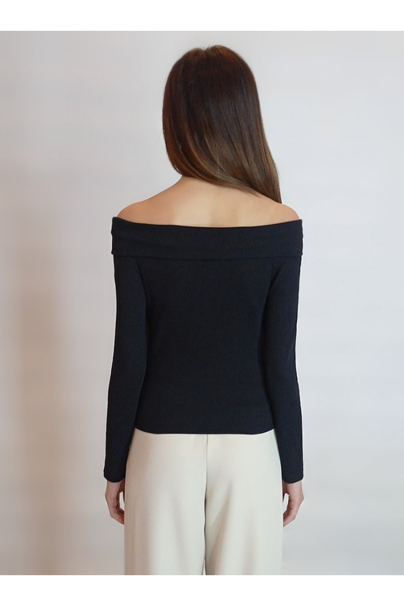 Kadın Siyah Madonna Carmen Yaka Kaşkorse Kumaş Bluz YY101094