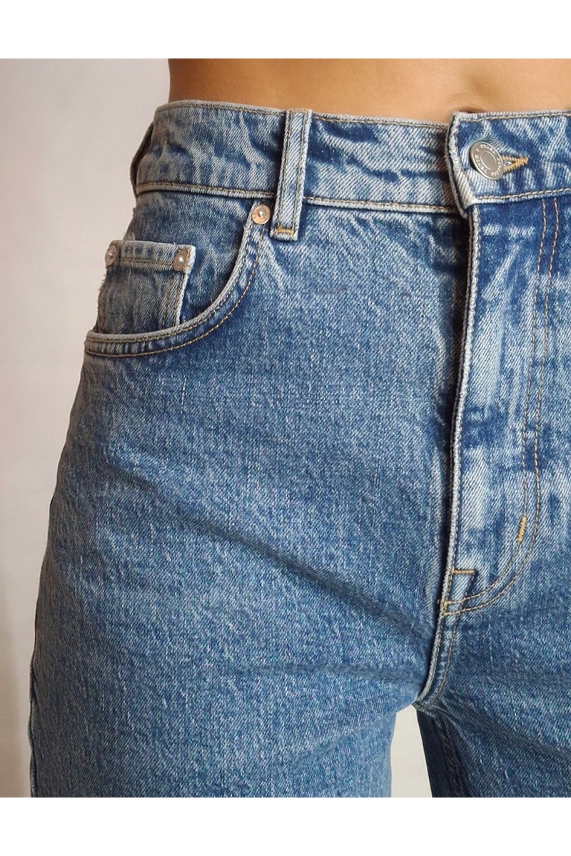 KADIN MAVİ BOL PAÇA LİKRASIZ KOT PANTOLON JEAN YY101203