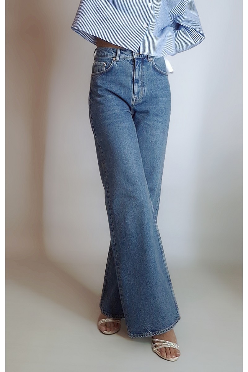 KADIN MAVİ BOL PAÇA LİKRASIZ KOT PANTOLON JEAN YY101203