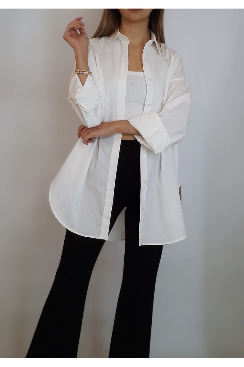 KADIN EKRU ETEK UCU OVAL YIRTMAÇLI OVERSİZE GÖMLEK YY101218