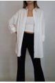KADIN EKRU ETEK UCU OVAL YIRTMAÇLI OVERSİZE GÖMLEK YY101218