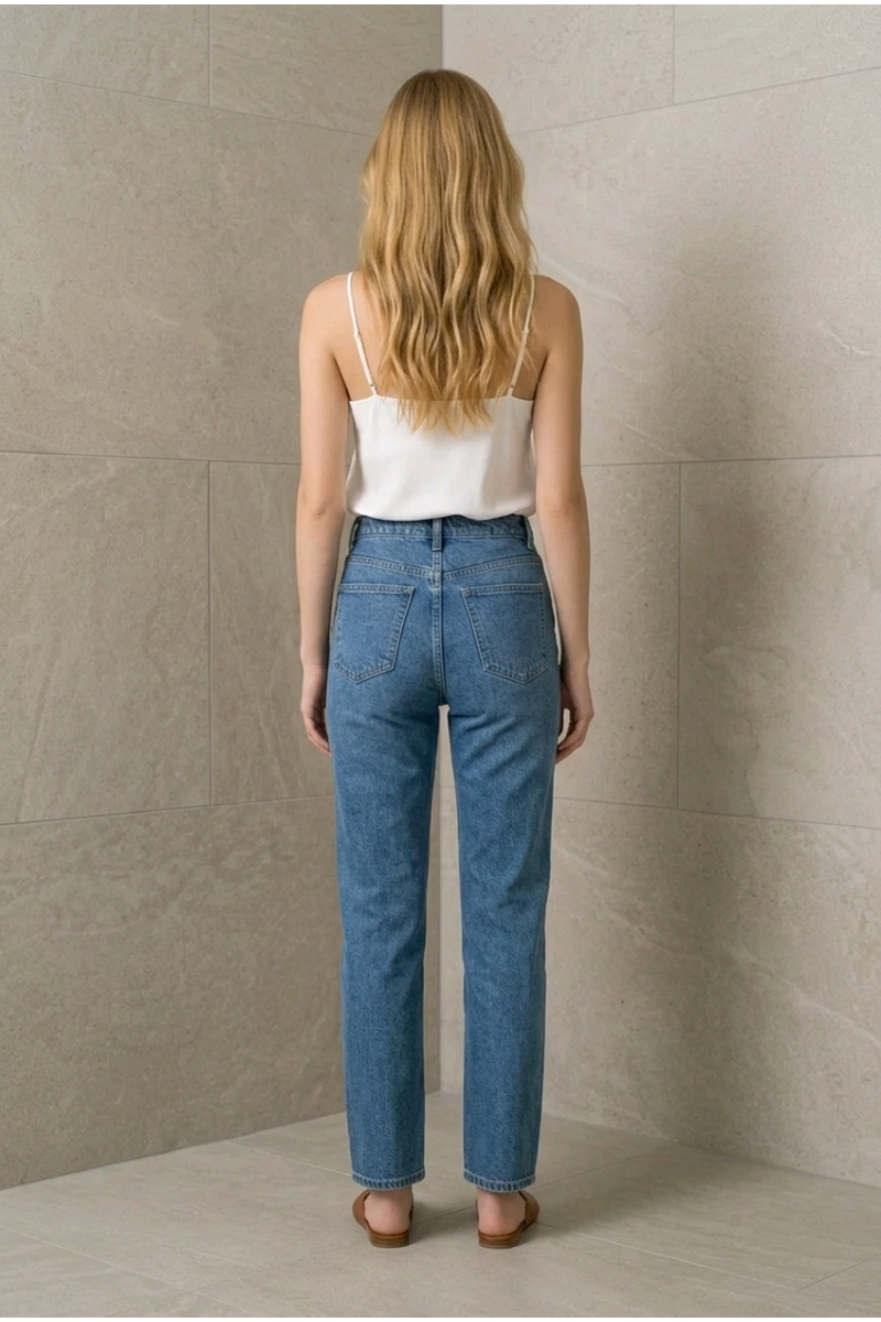 KADIN ORTA MAVİ STRAIGHT KALIP LİKRALI JEAN KOT PANTOLON YY101408