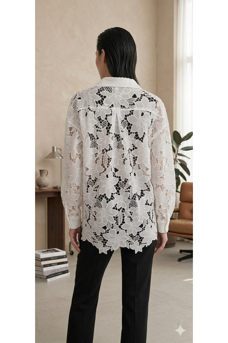 KADIN BEYAZ GÜPÜR KUMAŞ TRANSPARAN TASARIM GÖMLEK YY101372