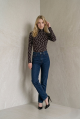 KADIN KAHVERENGİ BEYAZ PUANTİYELİ BALIKÇI YAKA PENYE BODY BLUZ YY101375