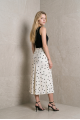KADIN EKRU PUANTİYELİ VEREV KESİM SATEN ÇAN ETEK YY101399
