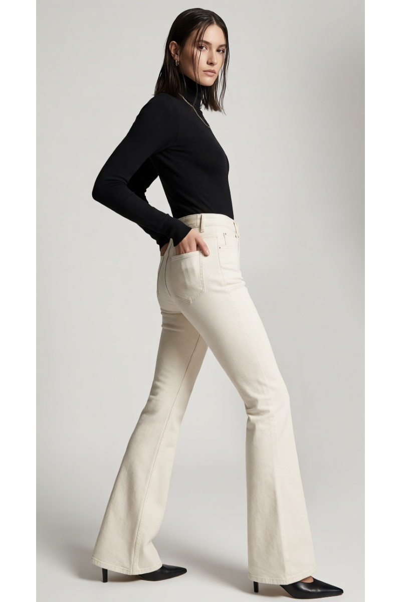 KADIN EKRU LİKRALI İSPANYOL PAÇA GABARDİN KOT PANTOLON JEAN YY101403