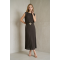 KADIN KAHVERENGİ PİLİSELİ GOLD KEMER TOKA DETAYLI SIFIR KOL ELBİSE YY101405