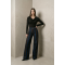 KADIN MAVİ KAHVERENGİ BLOK ÇİZGİLİ BOL PAÇA KOT PANTOLON JEAN YY101407