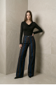 KADIN MAVİ KAHVERENGİ BLOK ÇİZGİLİ BOL PAÇA KOT PANTOLON JEAN YY101407