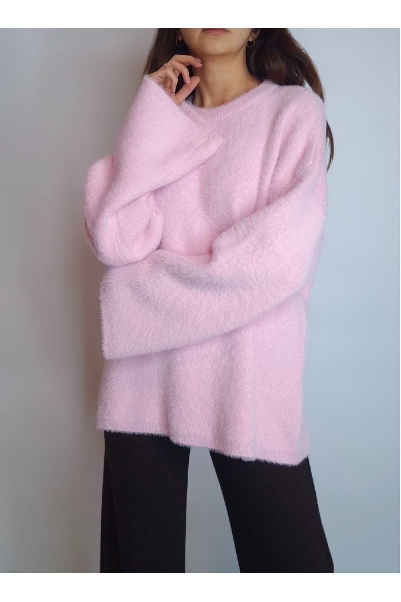 KADIN PEMBE SIFIR YAKA YUMUŞAK DOKULU SAKALLI TRİKO KAZAK YY101327