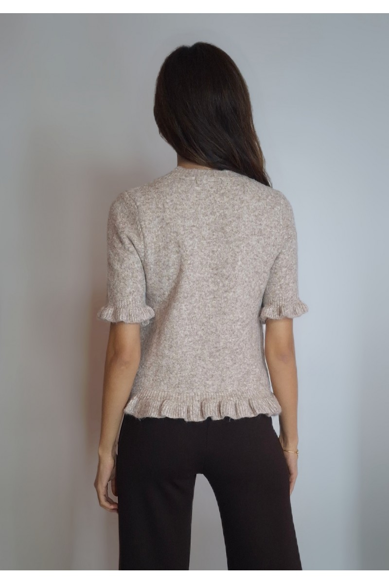 KADIN BEJ KOL VE ETEK UCU FIRFIRLI KISA KOLLU TRİKO KAZAK YY101329