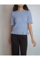 KADIN MAVİ KOL VE ETEK UCU FIRFIRLI KISA KOLLU TRİKO KAZAK YY101329 