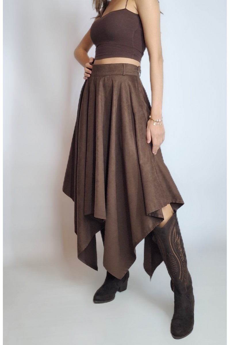 KADIN TABA RENGİ ASİMETRİK SUNİ SÜET ETEK YY101332