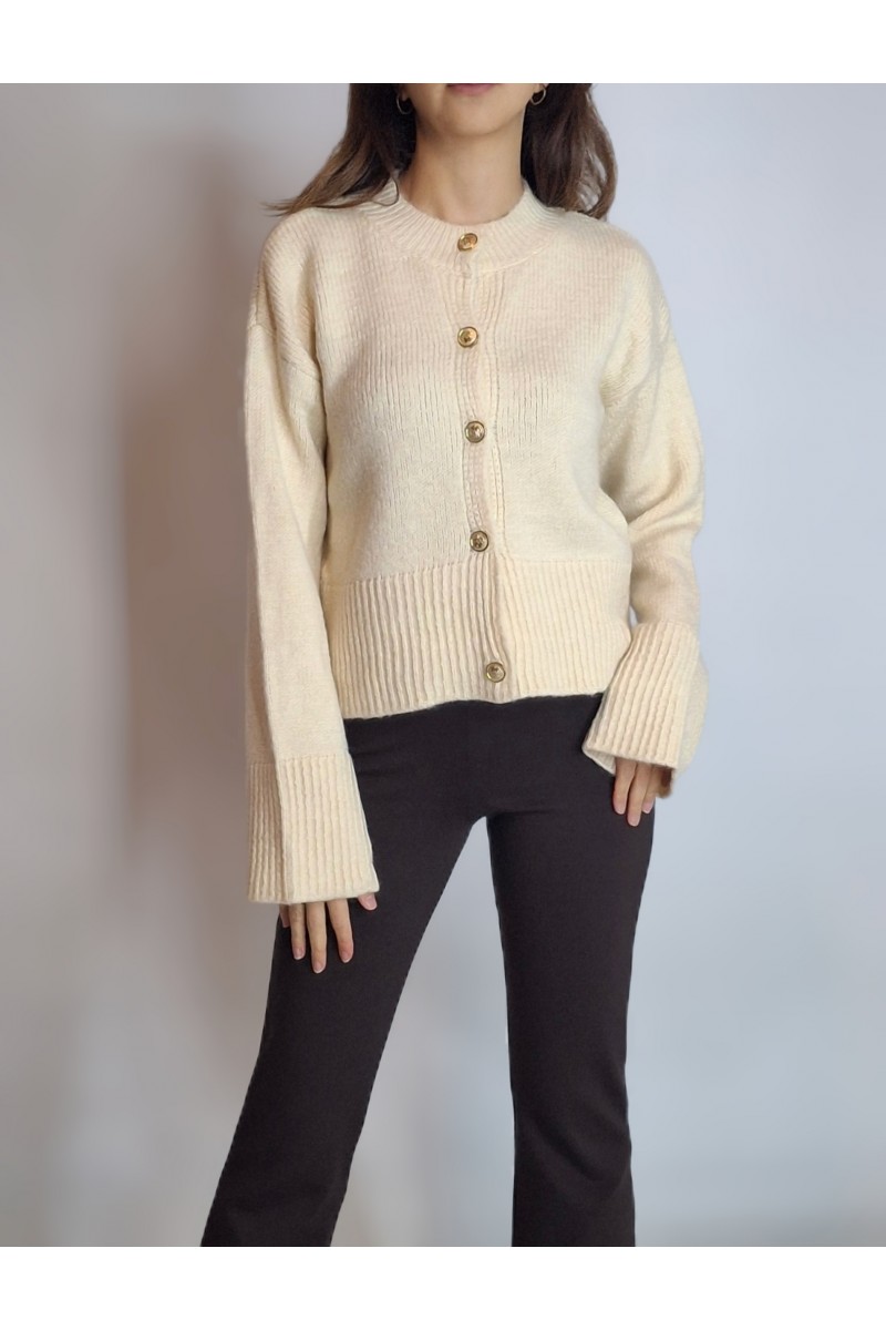 KADIN KREM RENGİ GOLD DÜĞMELİ SIFIR YAKA HIRKA YY101335