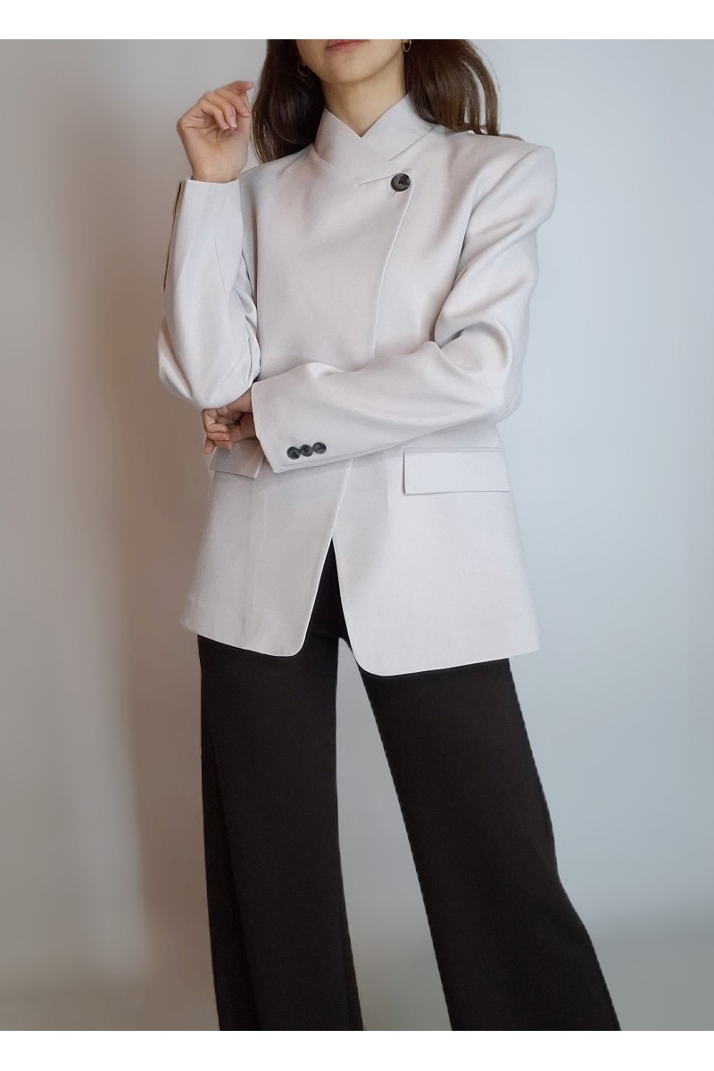 KADIN TAŞ RENGİ YAKADAN TEK DÜĞMELİ BLAZER TASARIM CEKET YY101354