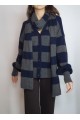 KADIN LACİVERT GRİ BLOK ÇİZGİLİ ATKILI TRİKO HIRKA YY101357
