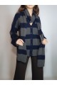KADIN LACİVERT GRİ BLOK ÇİZGİLİ ATKILI TRİKO HIRKA YY101357