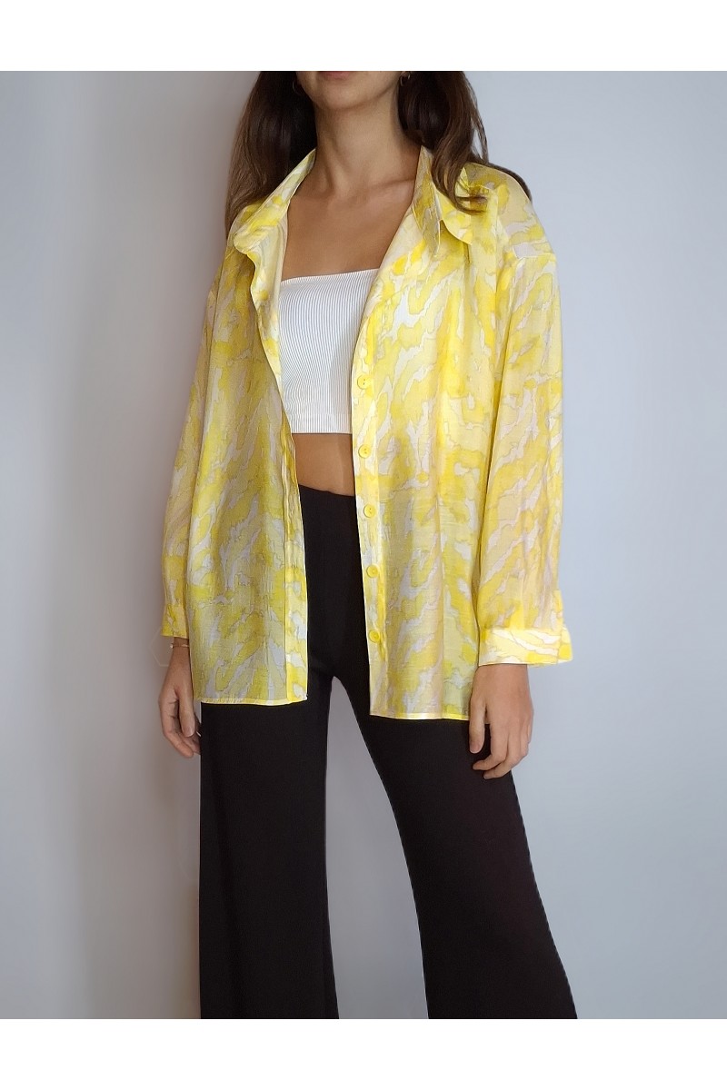 KADIN SARI KREM DESENLİ DÖKÜMLÜ GÖMLEK YY101364